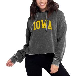 Chicka-D Iowa‎ Hawkeyes Burnout Long Sleeve Cropped Hoodie Gray Women's Size L